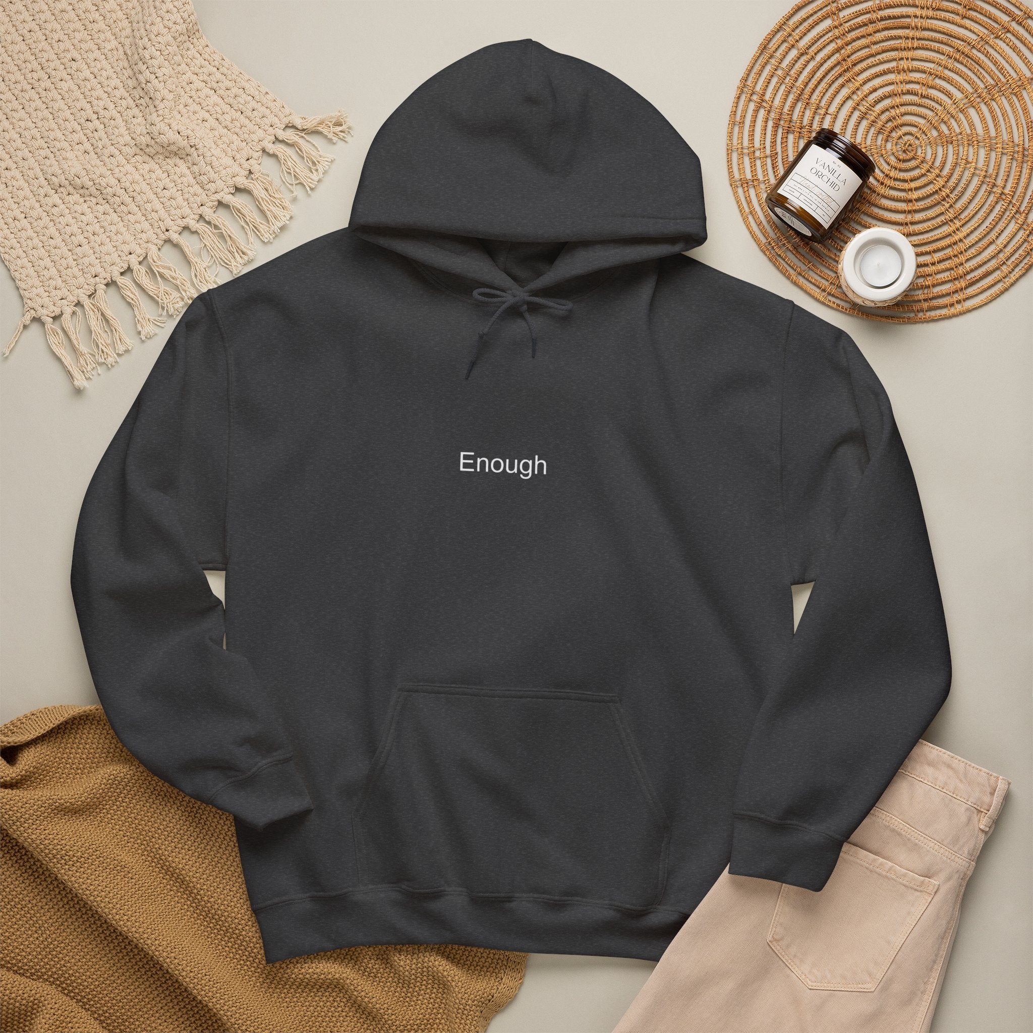 Enough Hoodie with Crown Back Graphic