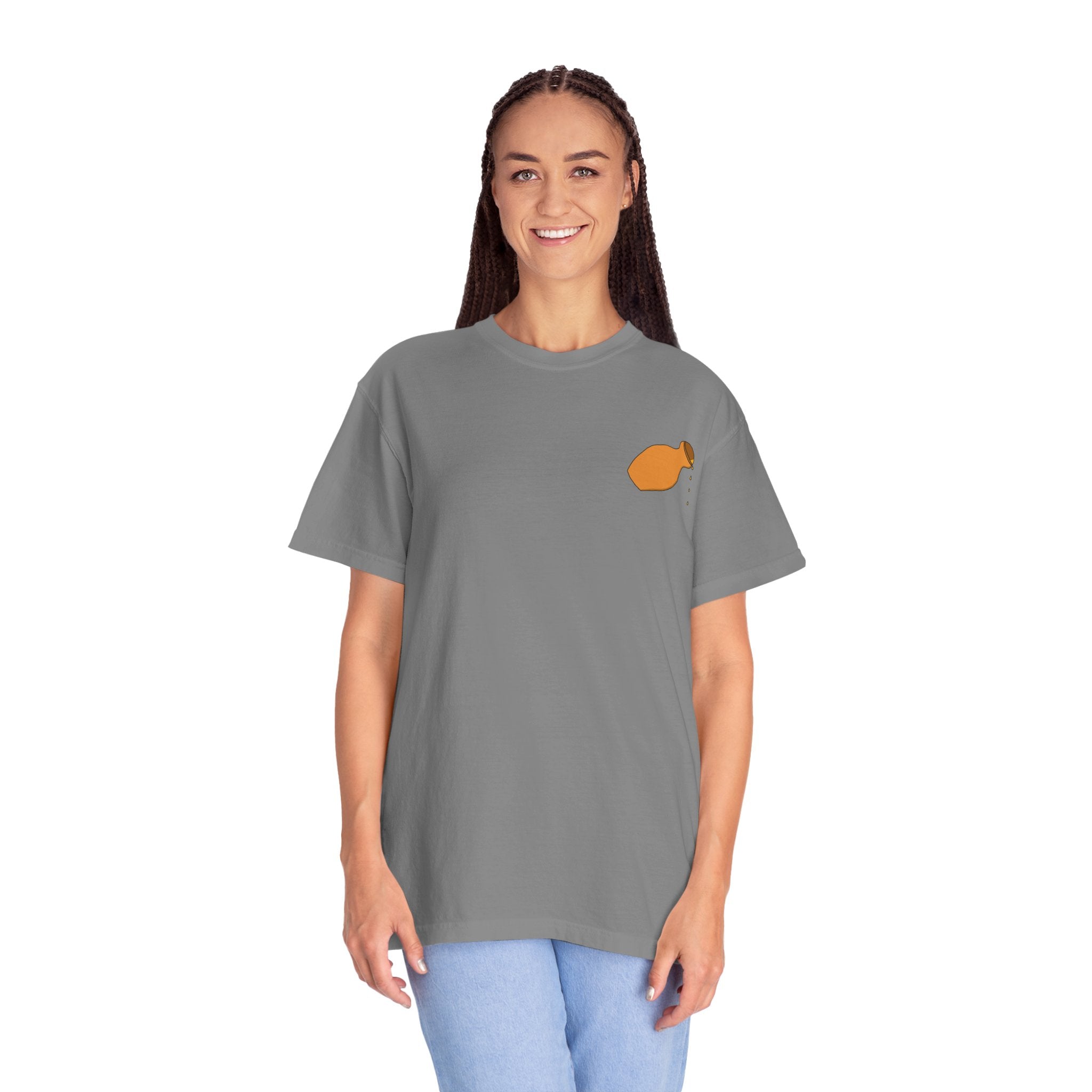 T-Shirt — "Pour It Out" Gray Garment-Dyed Tee with Alabaster Box Graphic