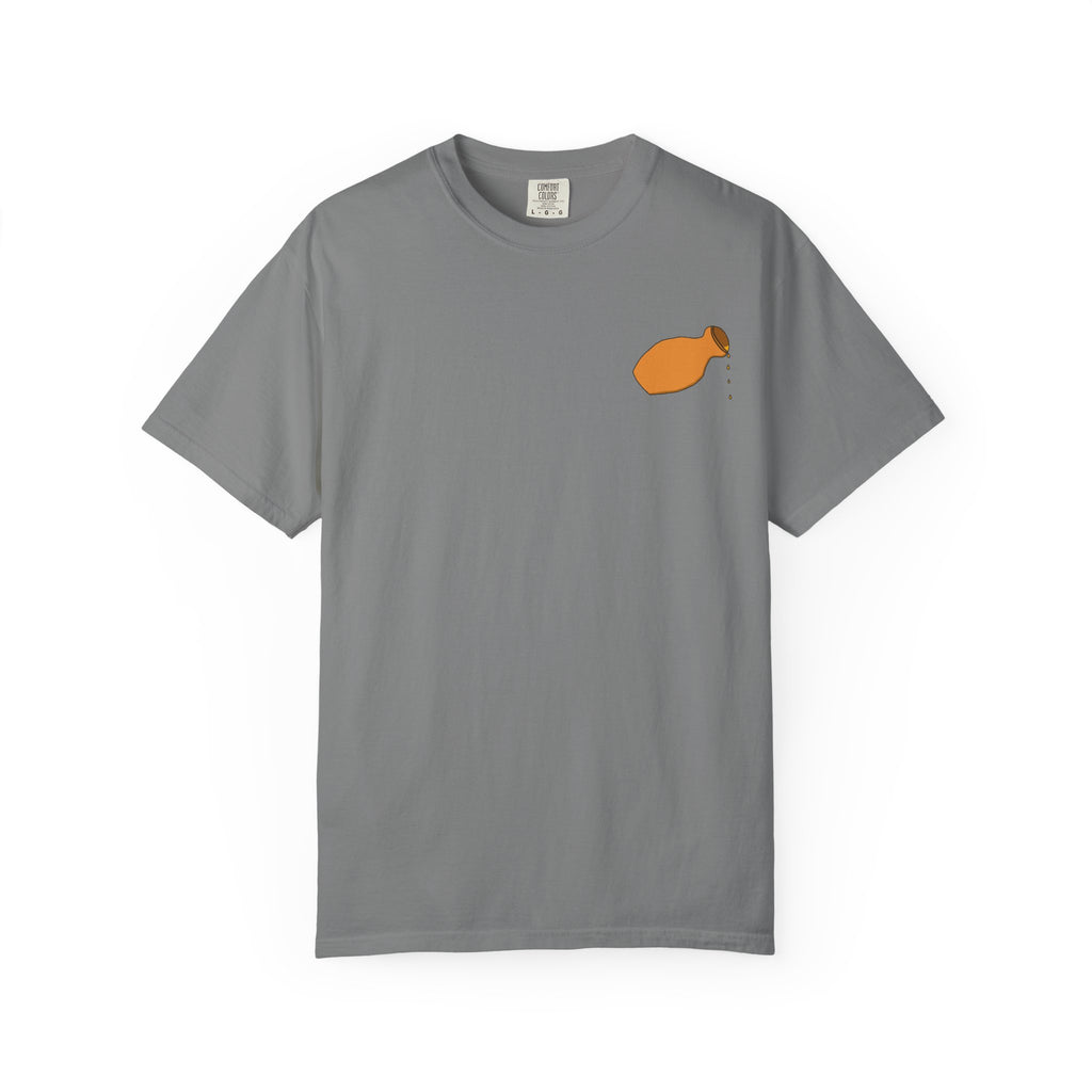 T-Shirt — "Pour It Out" Gray Garment-Dyed Tee with Alabaster Box Graphic